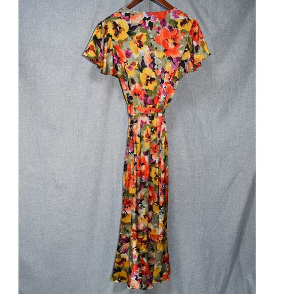 Nicole Miller New York Floral Wrap Maxi Dress Multicolor Watercolor Print Small - Picture 4 of 4